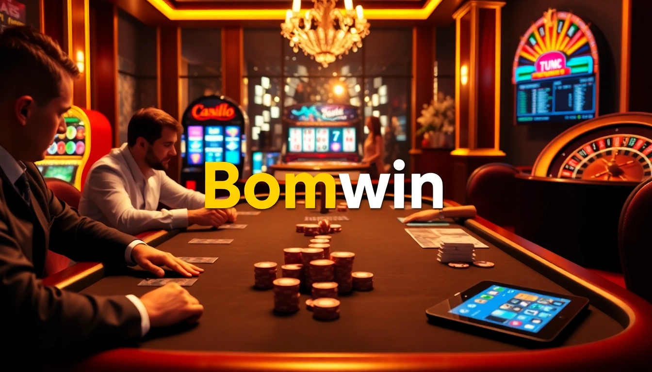 Experience the thrill of casino gaming with Bomwin at a luxurious poker table.