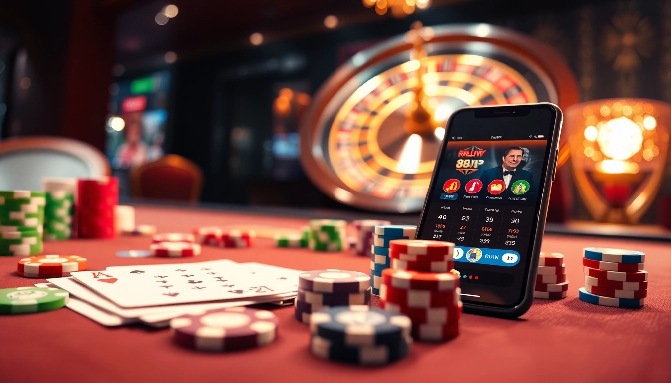 Engaging players at the 68VIP casino gaming table with poker chips and cards.