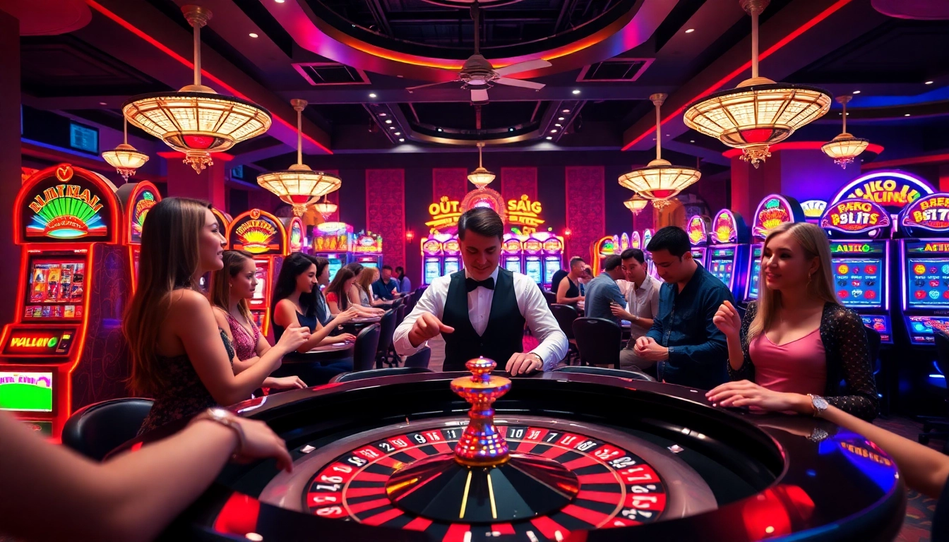 Engaged players enjoying lô đề uy tín at a vibrant casino table with colorful lights.