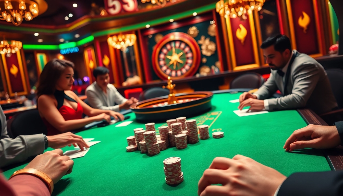 Experience thrilling poker action at 68VIP casino with vibrant chips and cards.