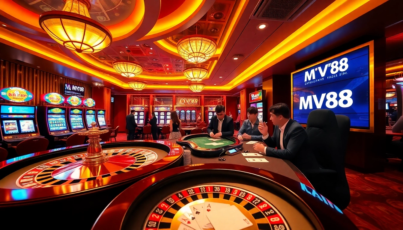 Players engaging in casino games at MV88, showcasing excitement and luxury in gambling.