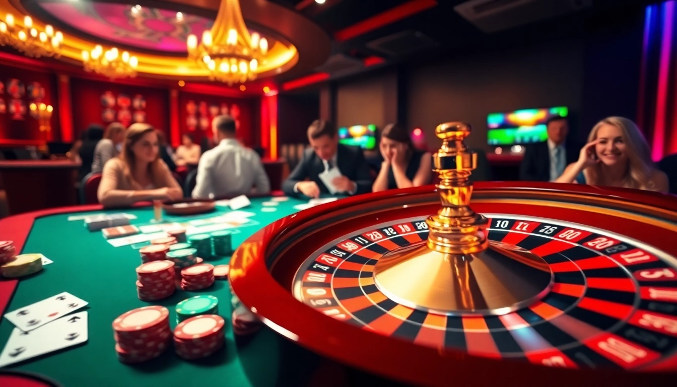 Experience the excitement of gaming at 789win with a stunning casino scene featuring a roulette wheel and poker elements.