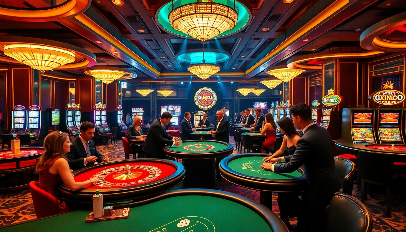 Glamorous casino scene with players enjoying games at 99ok.co.im, reflecting excitement and luxury.