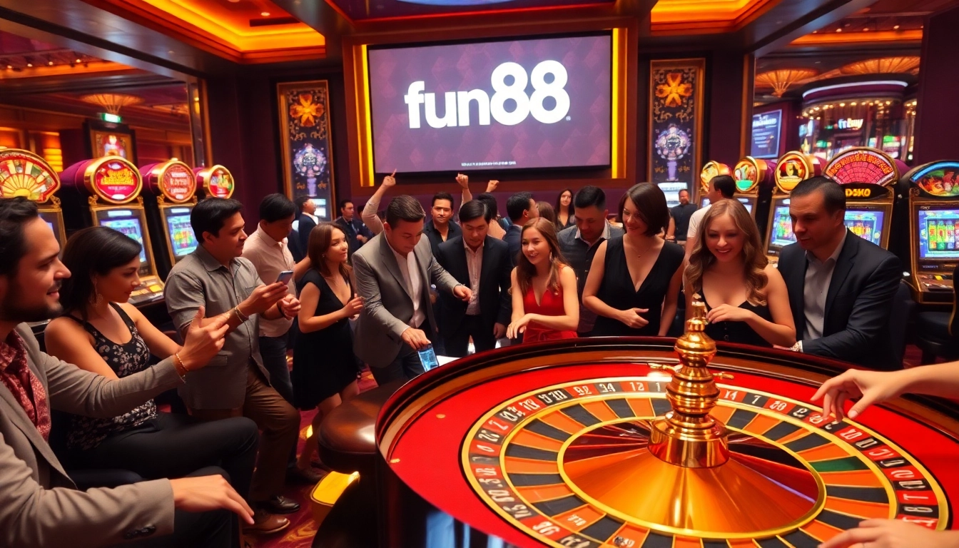 Players enjoying a thrilling roulette game at fun88 casino, highlighting excitement and top betting action.