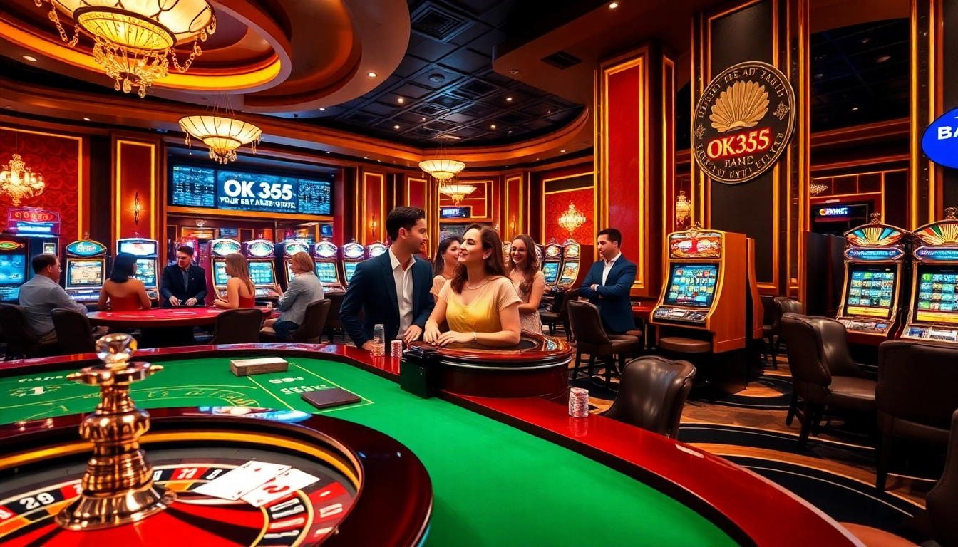 Intensely focusing on the exciting OK365 online casino scene with players engaged at tables and slots.