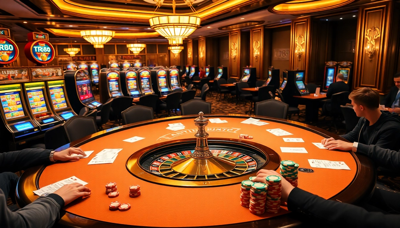 Players strategizing at the TR88 poker table in a luxurious casino environment