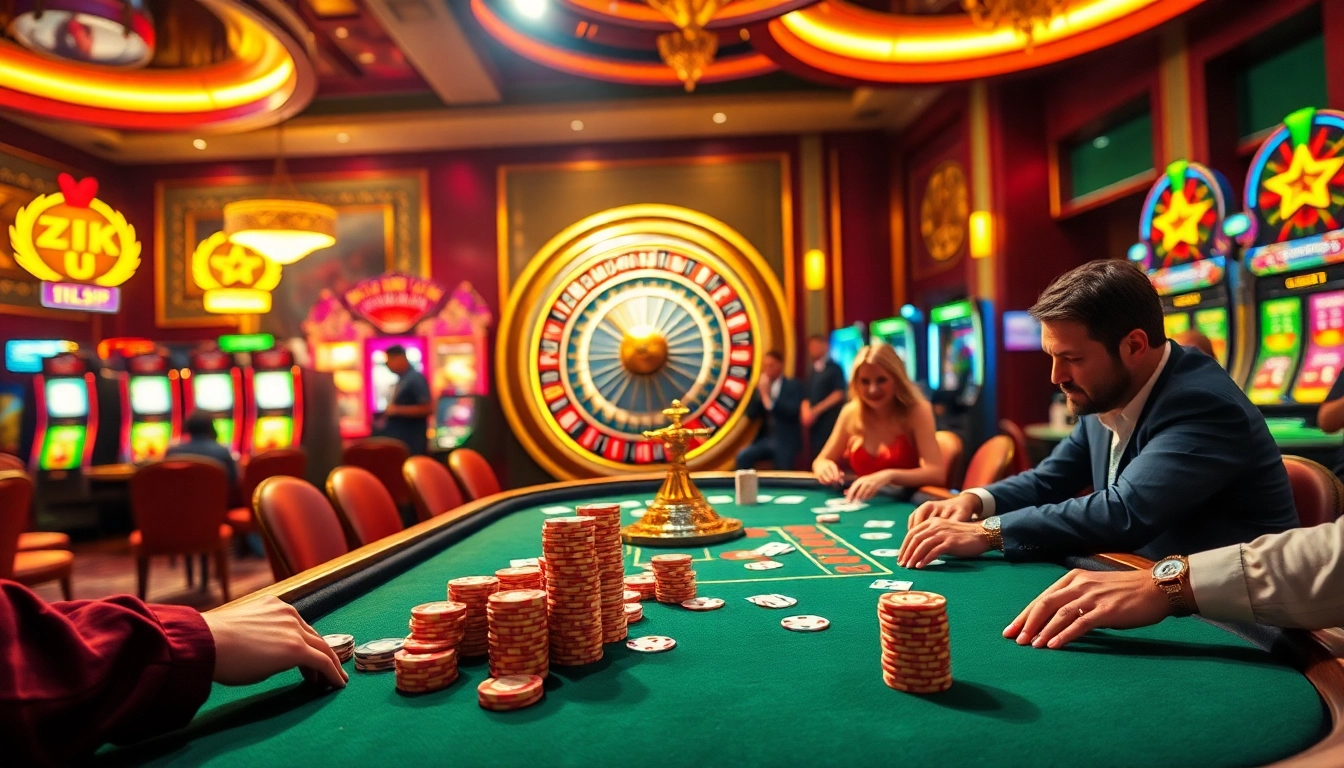 Players enjoy a thrilling game of poker at a luxurious casino, focusing on winning strategies at rikbet.