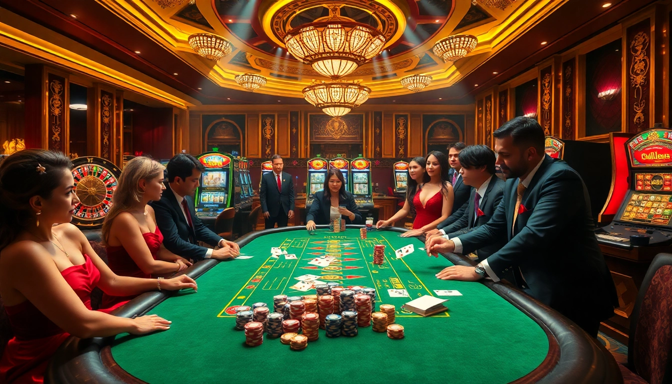 Exciting action at rikvip club poker table showcasing vibrant casino elements.