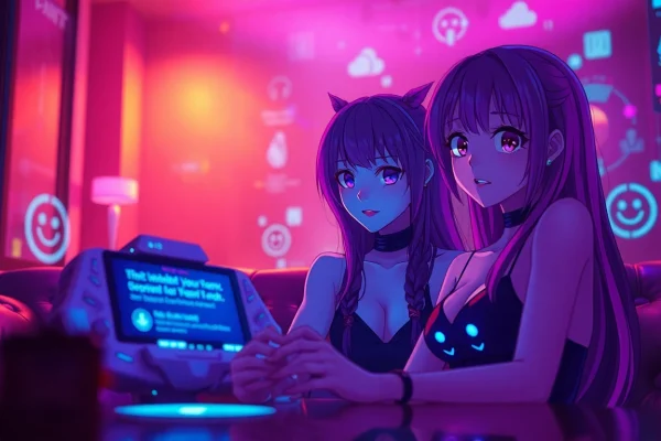 Engaging NSFW AI character interaction in a vibrant anime-styled digital environment.