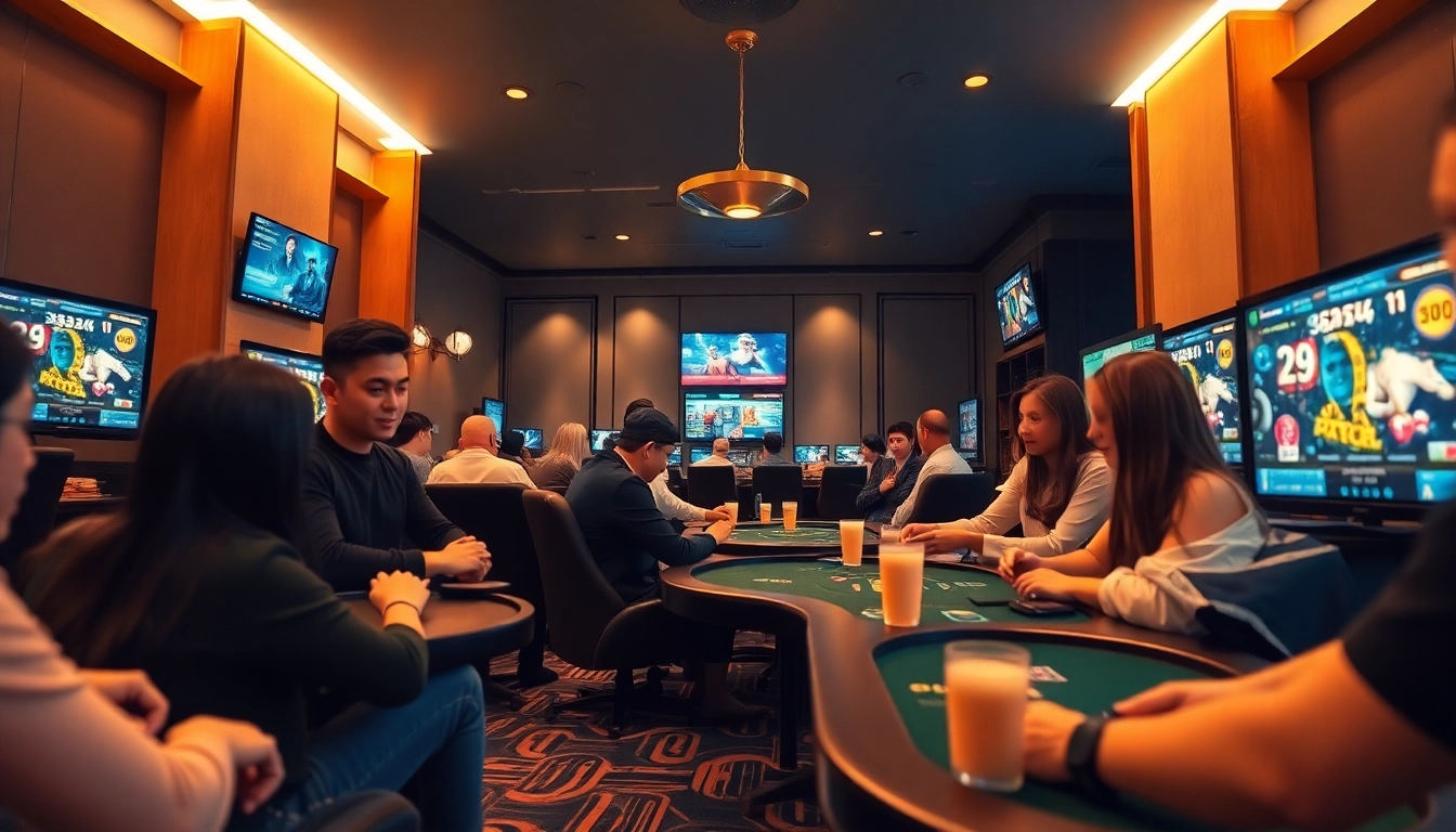 Engaging gaming atmosphere at sbobet.dance showcasing diverse players enjoying poker and live betting.