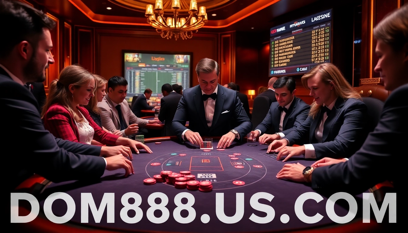 Engaging poker action at dom88.us.com with players enjoying a high-stakes game in an elegant casino setting.
