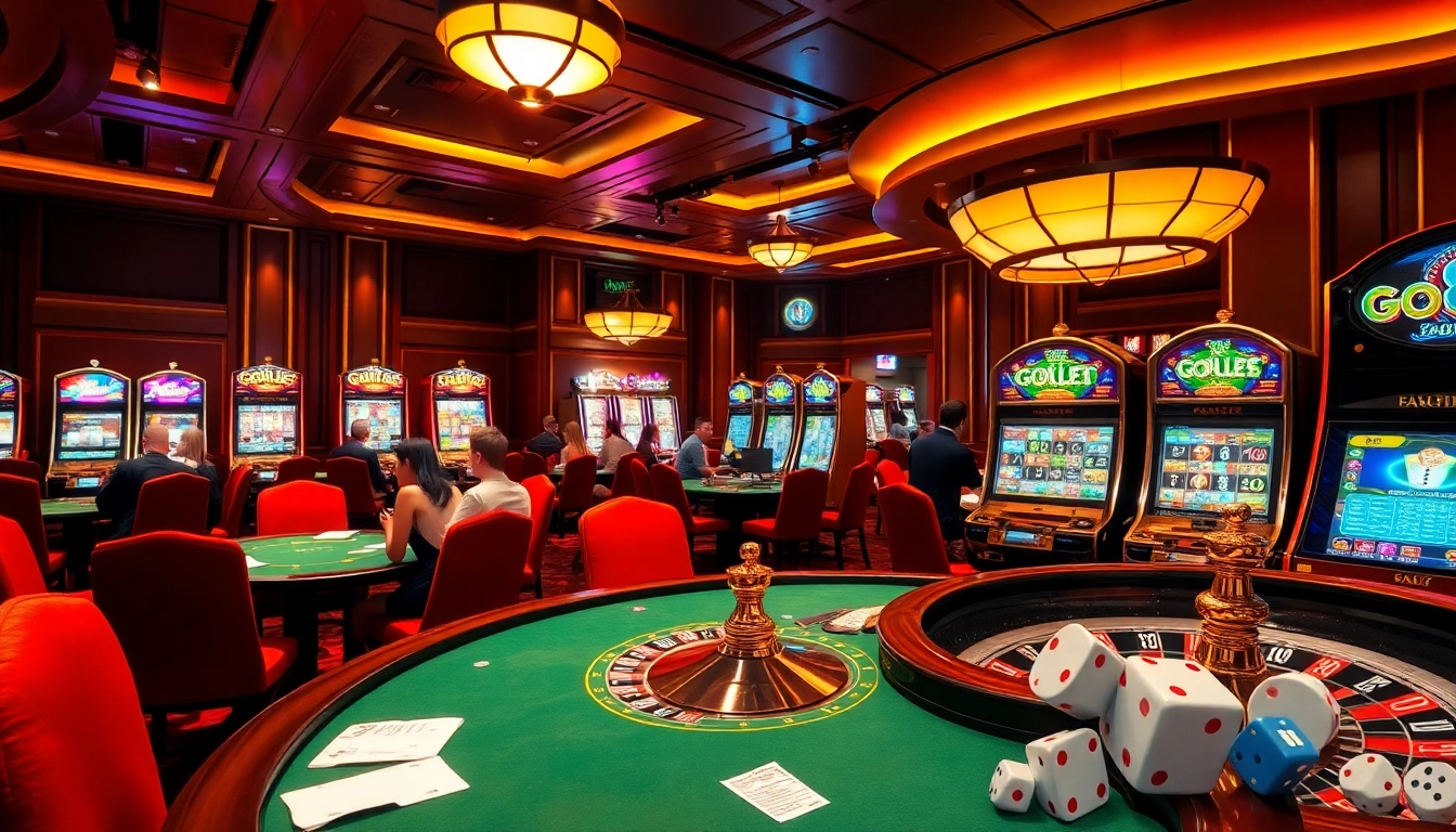 Experience the thrill of go88 play with engaging casino visuals featuring poker tables and slot machines.