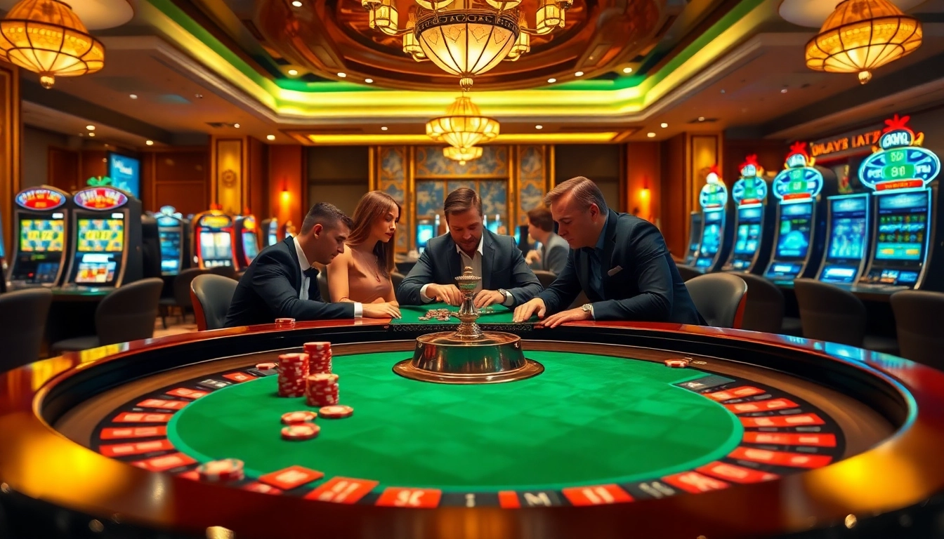 Experience thrilling casino games at https://ok365.icu/ with an elegant roulette table and vibrant poker action.