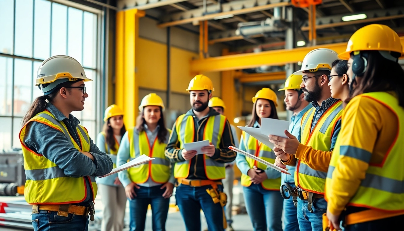 Engaging construction safety training session emphasizing hands-on learning and safety equipment.