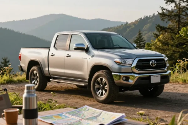 Explore the outdoor adventure with the Toyota Dyna truck at https://bu88.bar/, featuring a scenic backdrop and picnic setup.