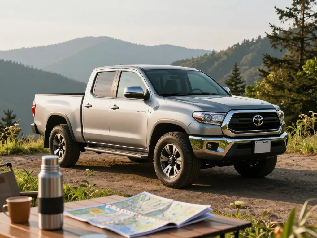 Explore the outdoor adventure with the Toyota Dyna truck at https://bu88.bar/, featuring a scenic backdrop and picnic setup.