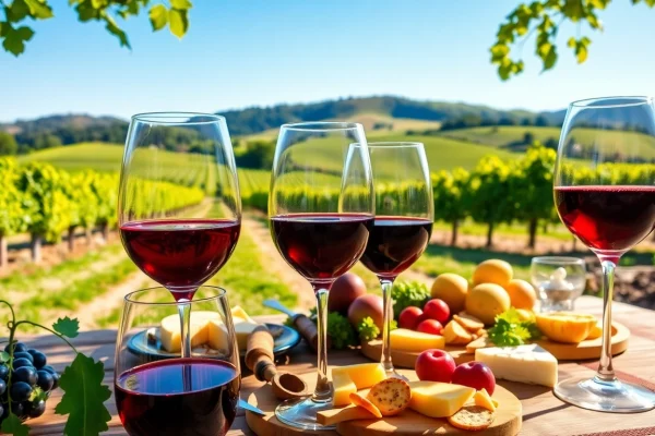 Enjoying Clarksburg wine tasting with vibrant glasses and vineyard backdrop.