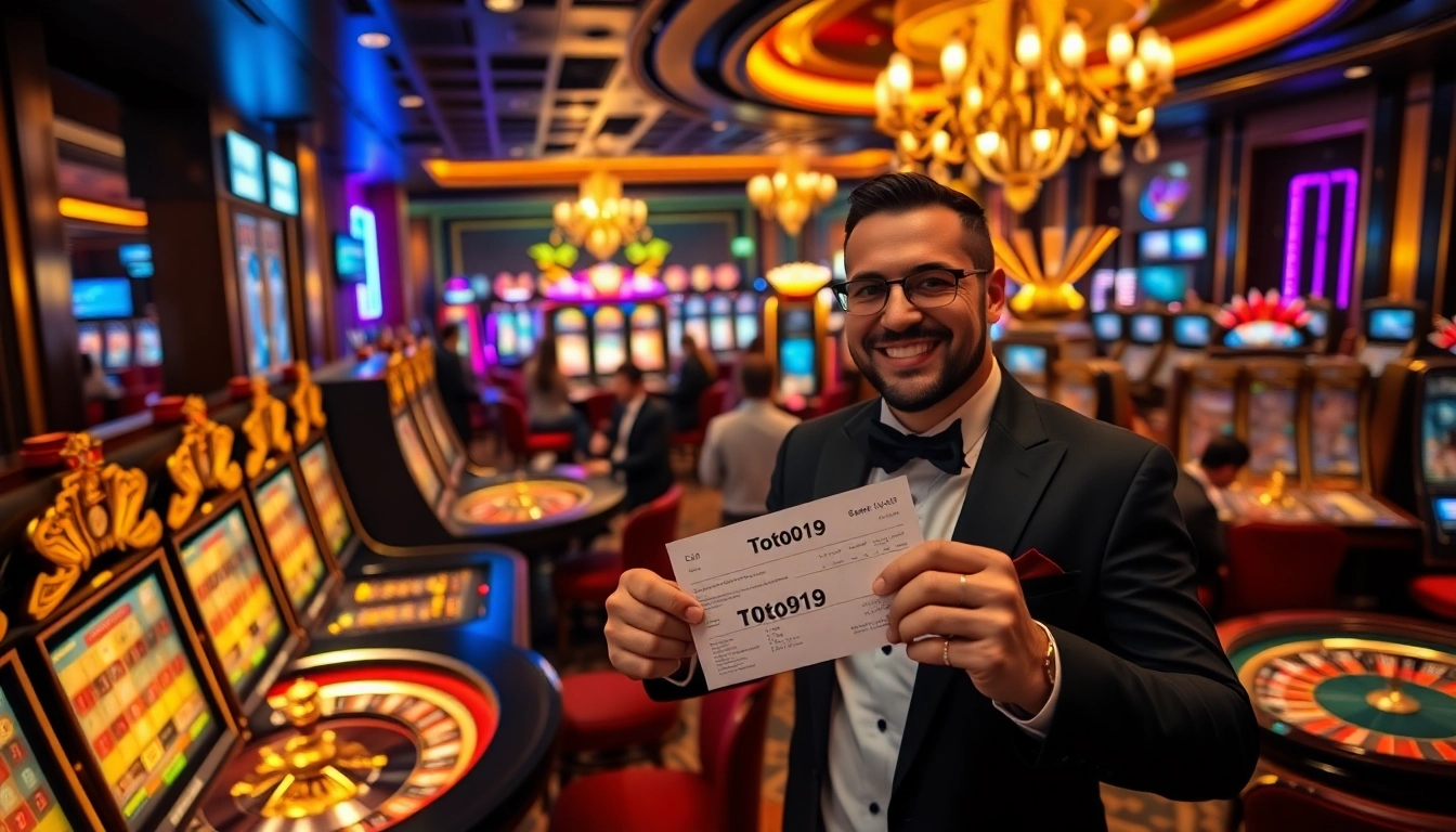 Engaging gambling scene with a lucky player celebrating a win on Toto919.