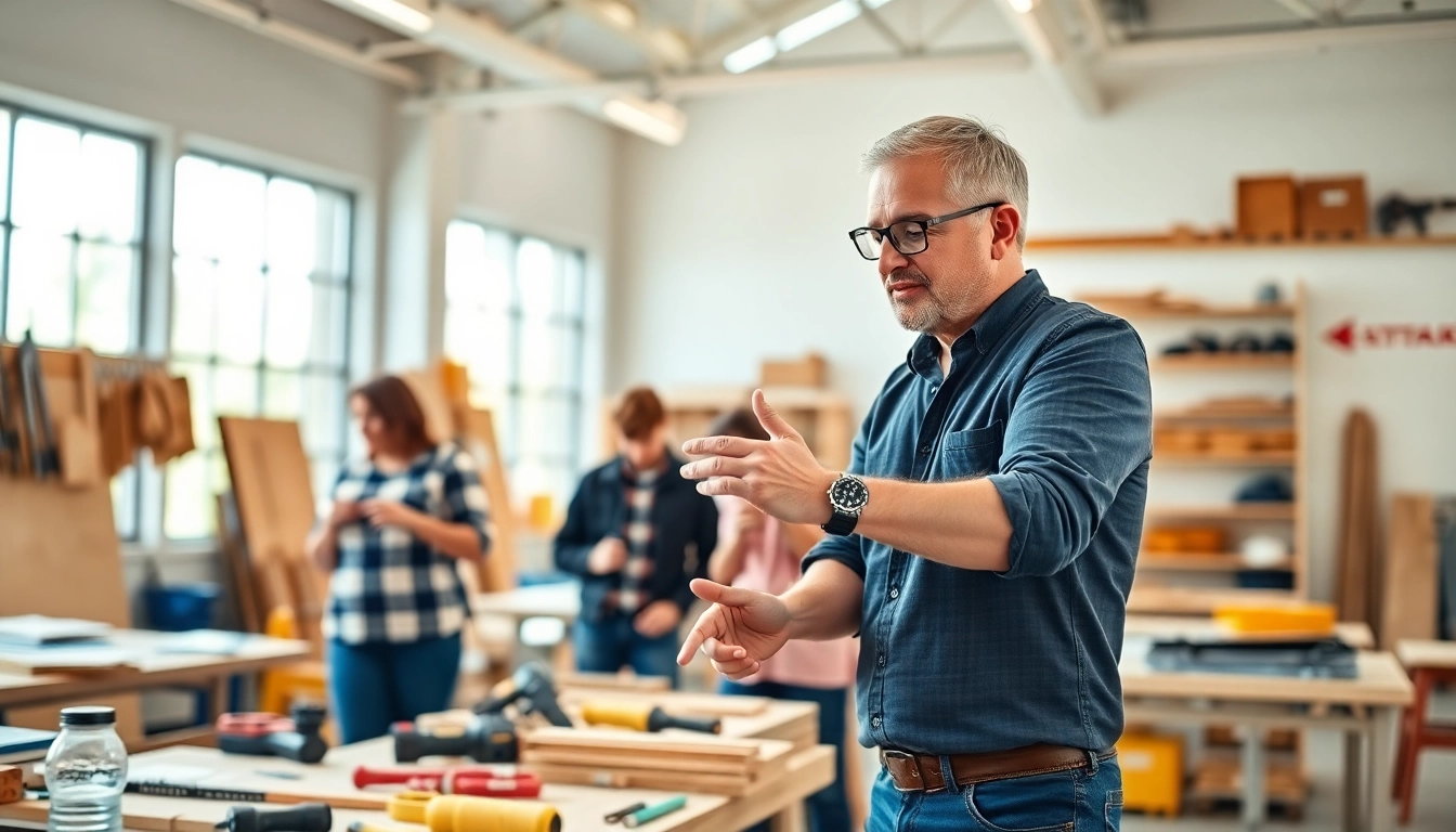 Students actively participating in construction classes led by an expert instructor.