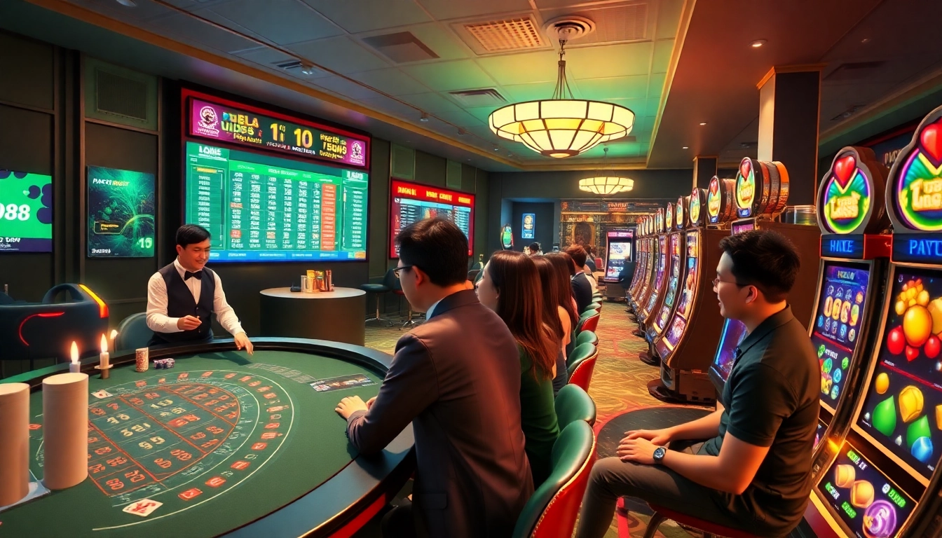 Experience the excitement of Jun88's online gambling with vibrant gaming scenes and dynamic interactions.