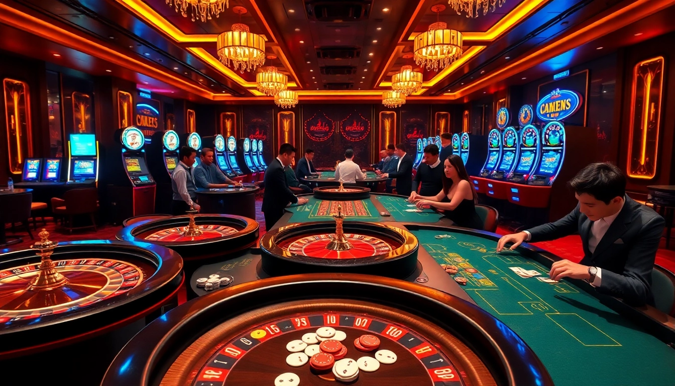 Engaging poker players at luxury tables in the vibrant atmosphere of sky88sk casino.