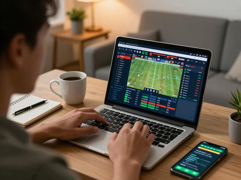 Placing strategic bets on MM88's online sports betting platform from a cozy home office.