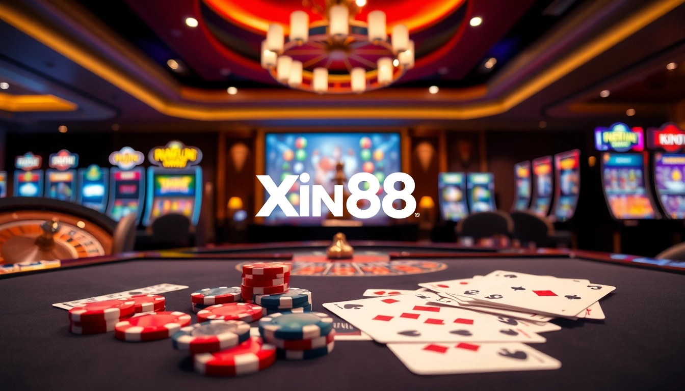Dynamic gaming scene at Nhà cái Xin88, featuring modern casino tables and vibrant visual elements.