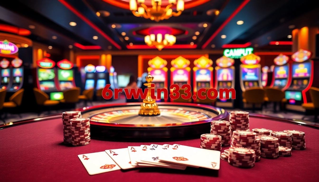 Experience the excitement of 6rwin33.com with cards and chips on a luxury casino table.
