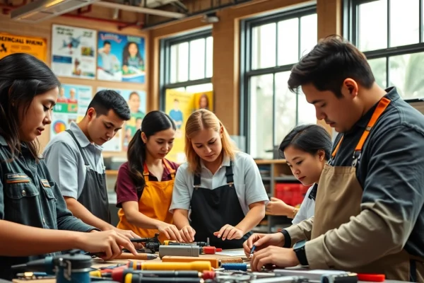 Students learning at a trade school Hawaii, showcasing teamwork and hands-on experiences.