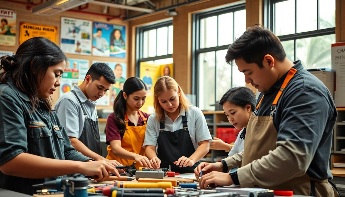 Students learning at a trade school Hawaii, showcasing teamwork and hands-on experiences.
