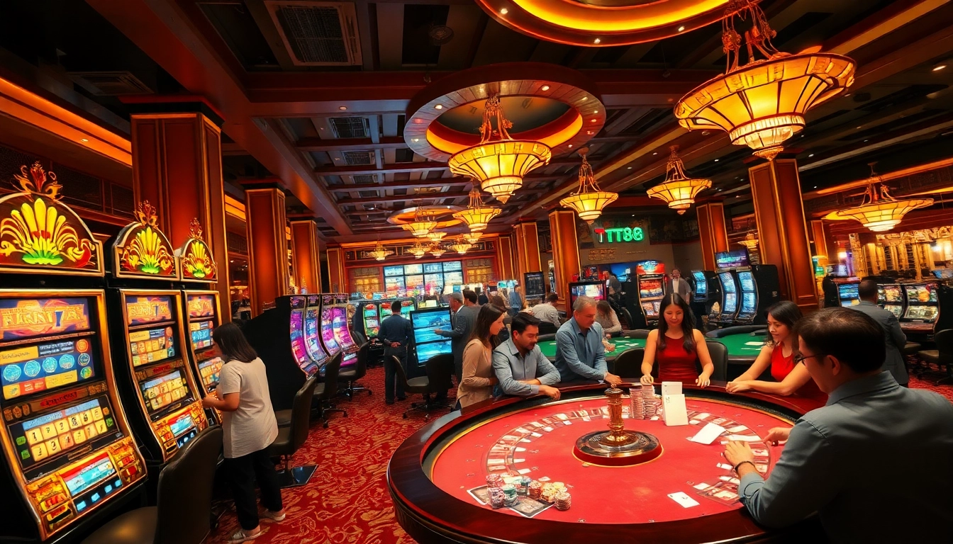 Players enjoying diverse games at nhà cái tt88 casino, showcasing excitement and luxury.