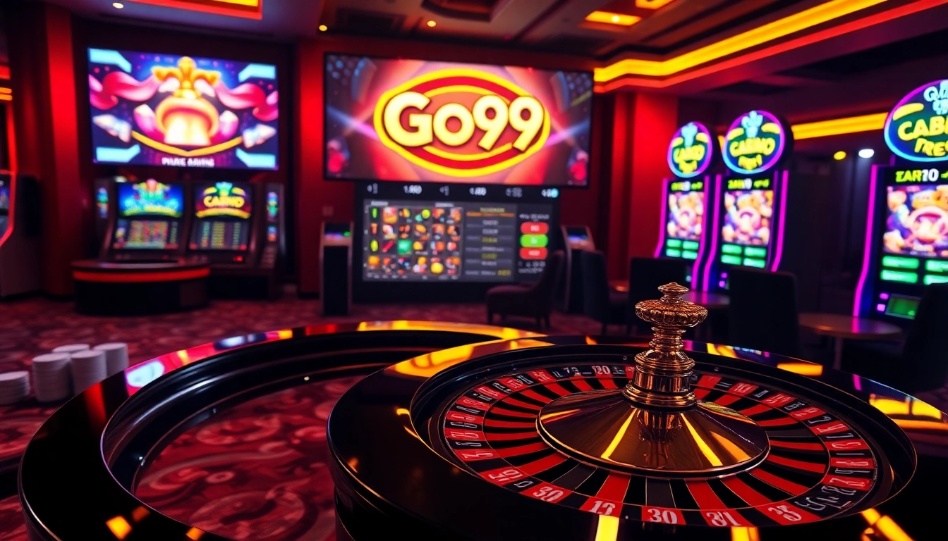 Engaging online gambling scene featuring the Go99 homepage with dynamic casino elements and luxurious details.