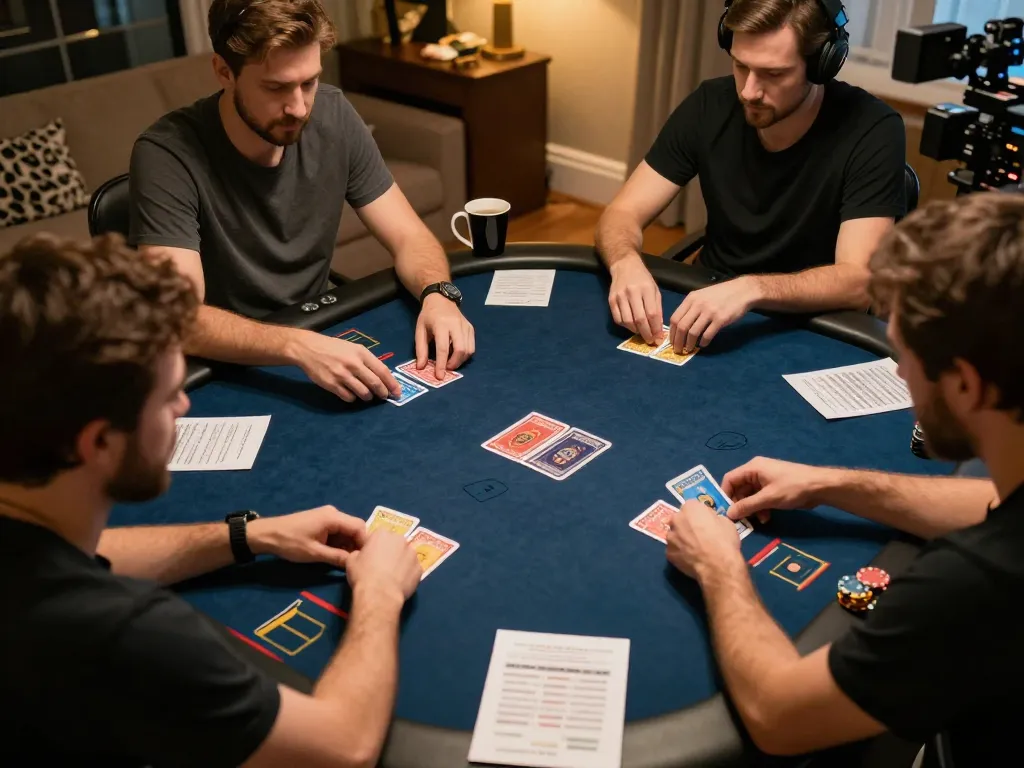 Players strategizing their moves in an online poker game at XX88, showcasing focused concentration and excitement.