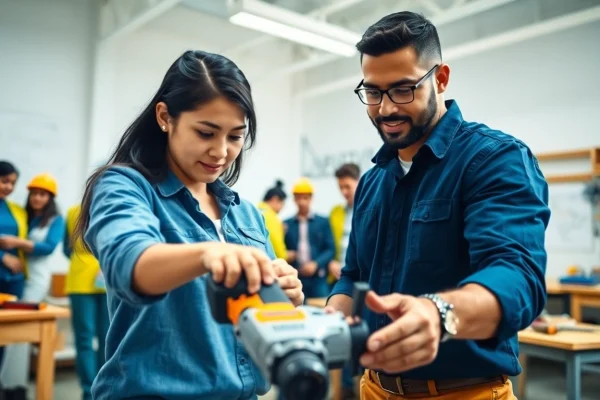Engaged students in construction education using tools in a dynamic classroom.