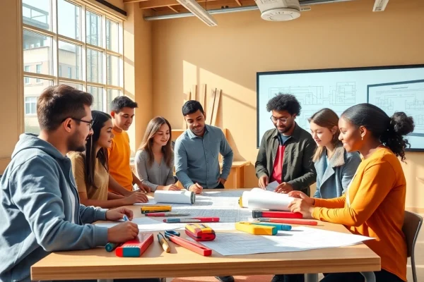 Students participating in engaging construction classes, utilizing tools and collaborating.