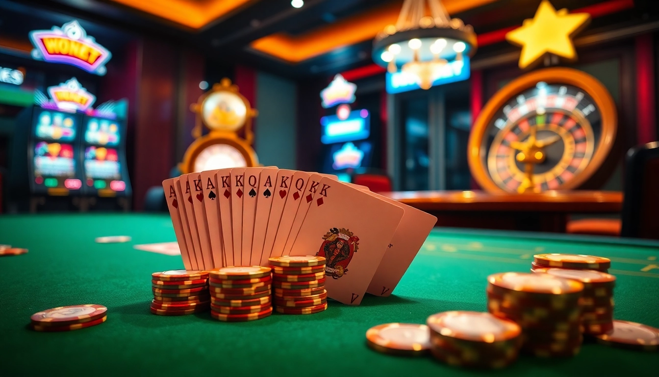 Experience thrilling gameplay at i9bet with vibrant slot machines and poker chips.