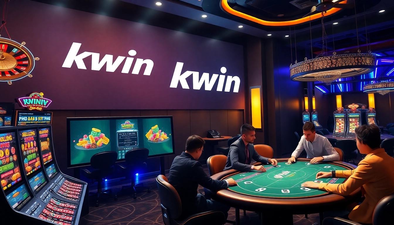 Experience kkwin's thrilling online gambling platform with vibrant slot machines and a roulette wheel.
