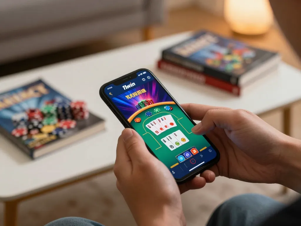 Players strategizing on the 11win app during an exciting online poker game, showcasing mobile gambling