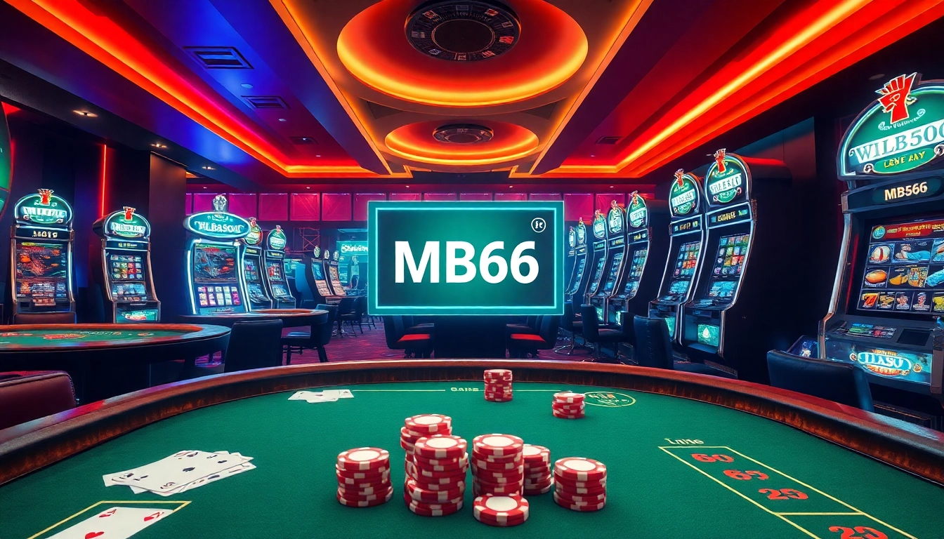 Experience the exhilarating ambiance of MB66 online casino with vibrant slot machines and poker action.