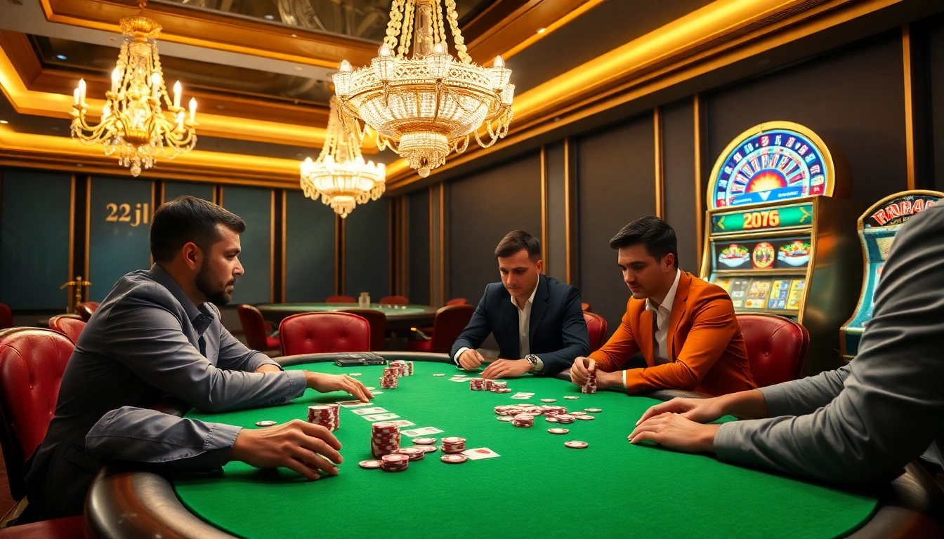 Engaged players at a poker table showcasing the thrilling atmosphere of https://www.22jl.org/ casino.