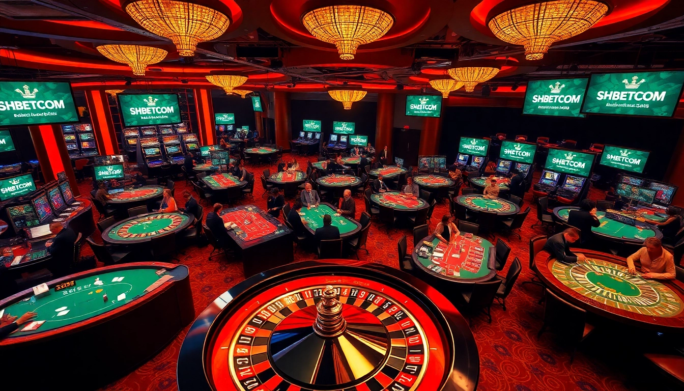Players enjoying luxurious casino games at SHBETCOM, with vibrant tables and chips.