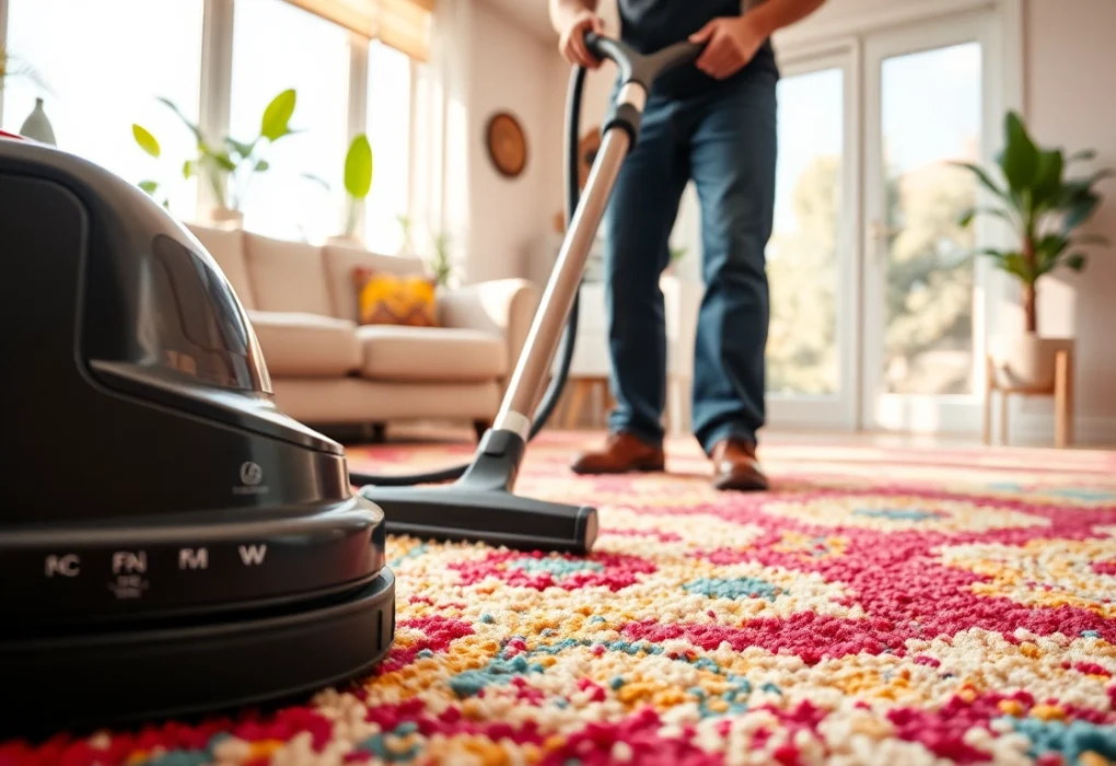Engaging carpet cleaners lincoln ca while expertly cleaning a vibrant area rug.