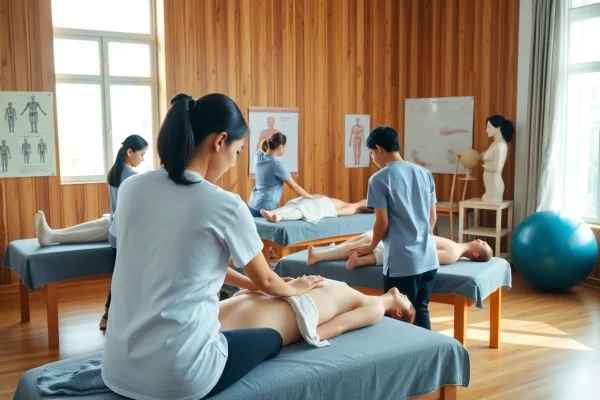 Engaging classroom scene at Chiang Mai Massage School highlighting practical massage therapy training.