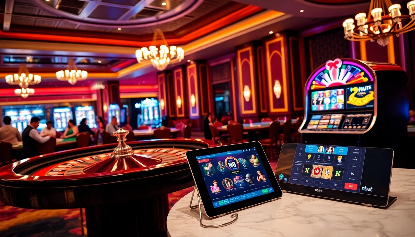 Experience the thrill of nbet gaming with exciting roulette and poker action in a luxurious casino setting.